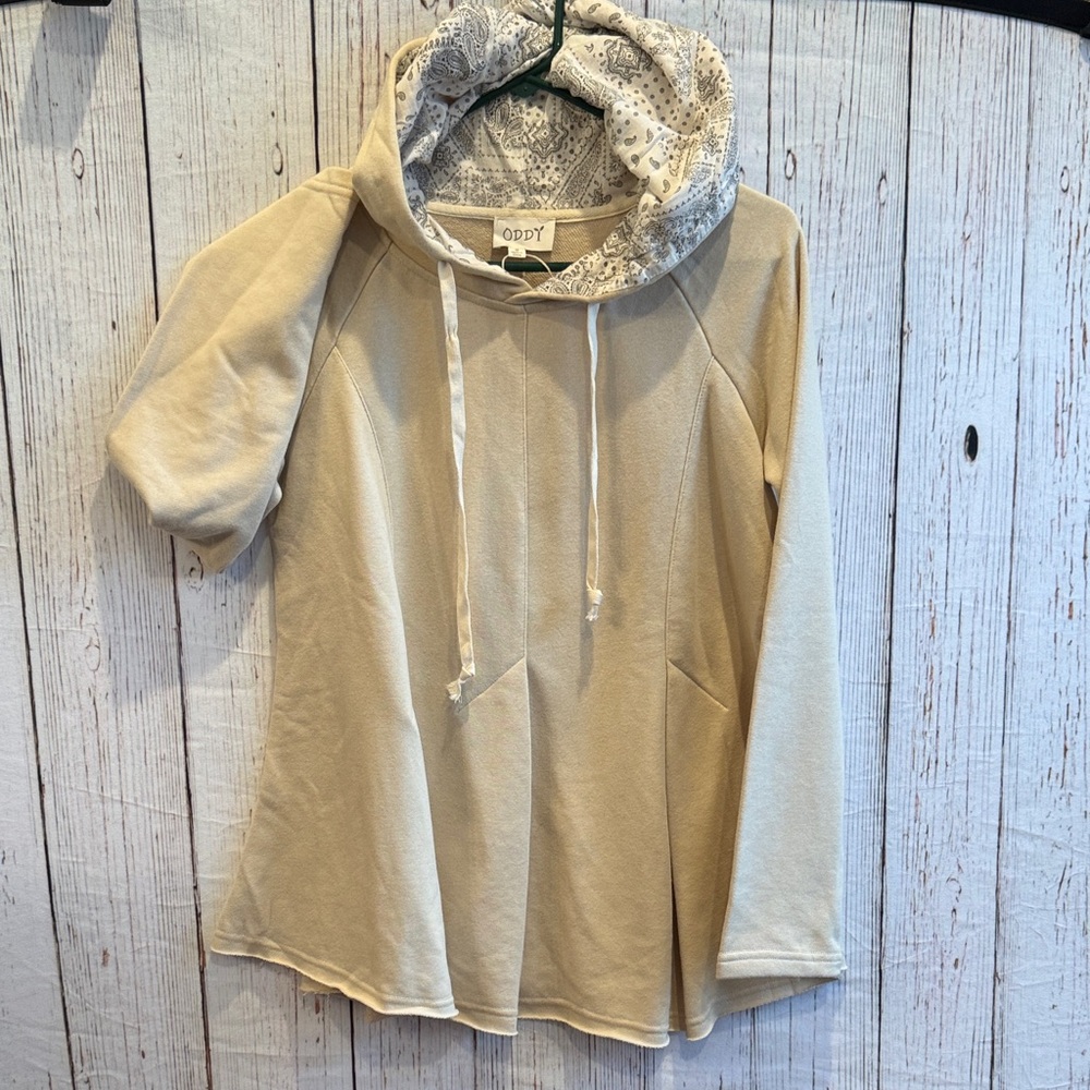 ODDY Beige Hoodie with Patterned Hood